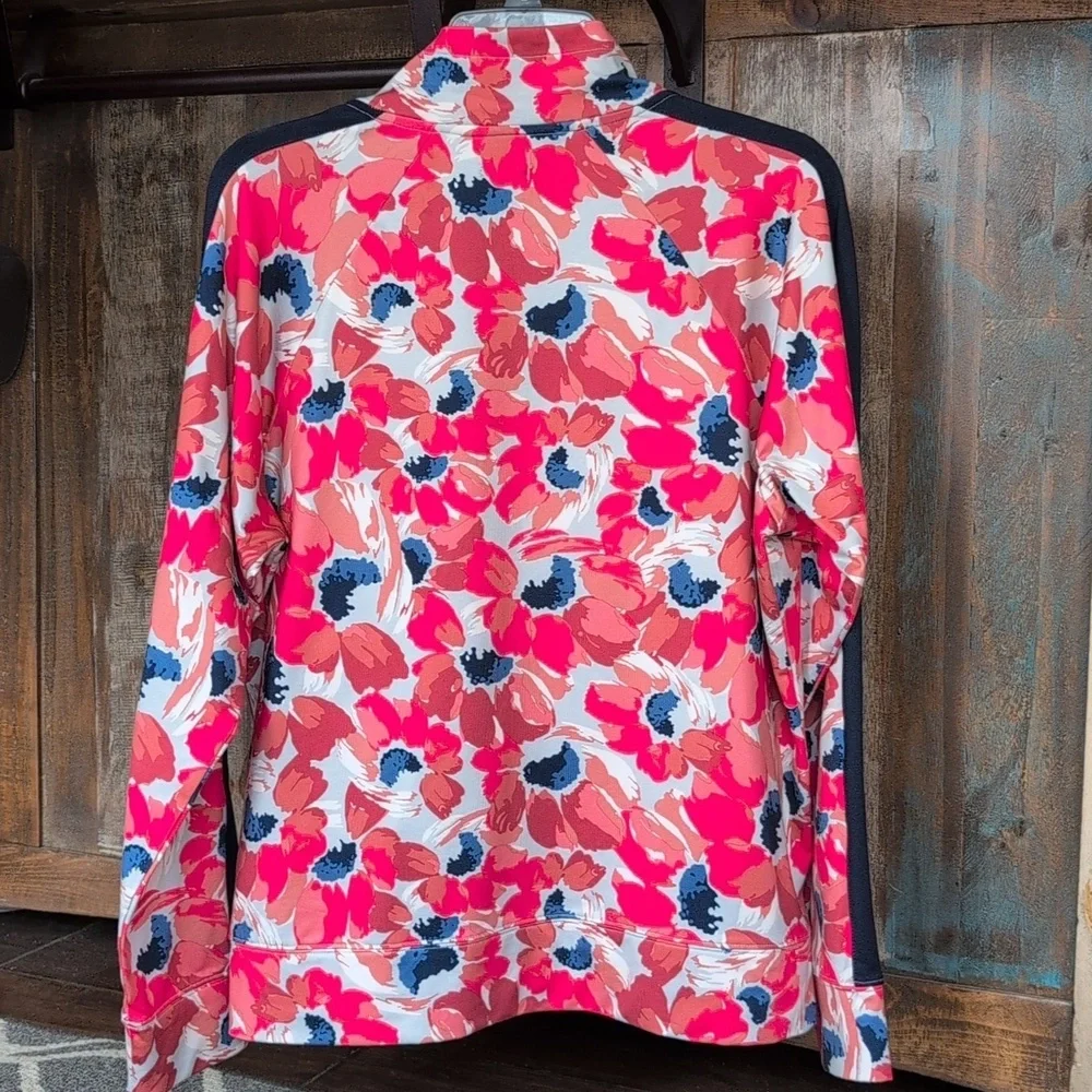 Aerie Floral Print Full Zip Track Jacket Navy Side Panel - Women's Large - Picture 5 of 6